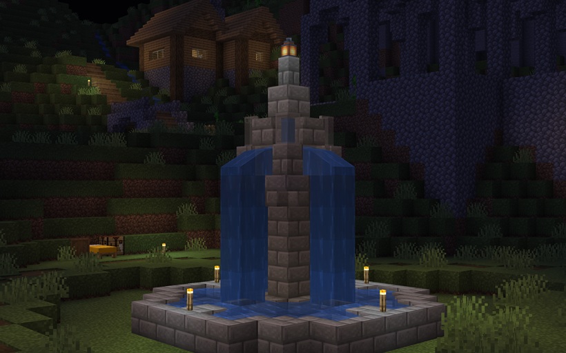Simple water fountain in Minecraft.